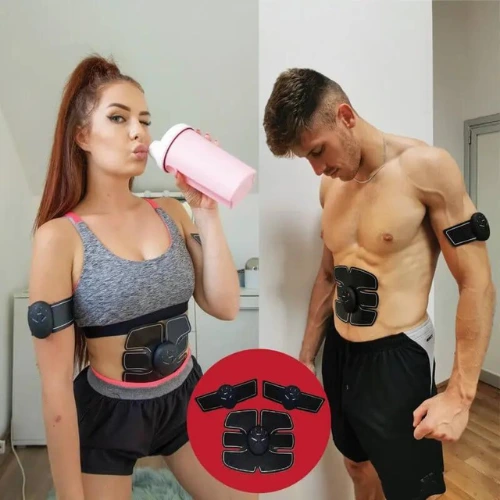 girl and guy using EMS for muscle building